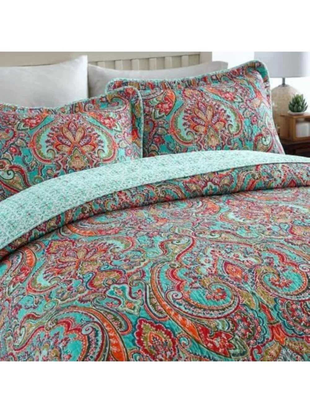 Reversible Cotton Quilt Set - King Size Floral Patchwork Bedspread Coverlet